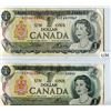 Image 1 : LOT OF 2 DOLLAR BILLS (CANADA) *LAWSON/BOUEY & CROW/BOUEY* (1973)