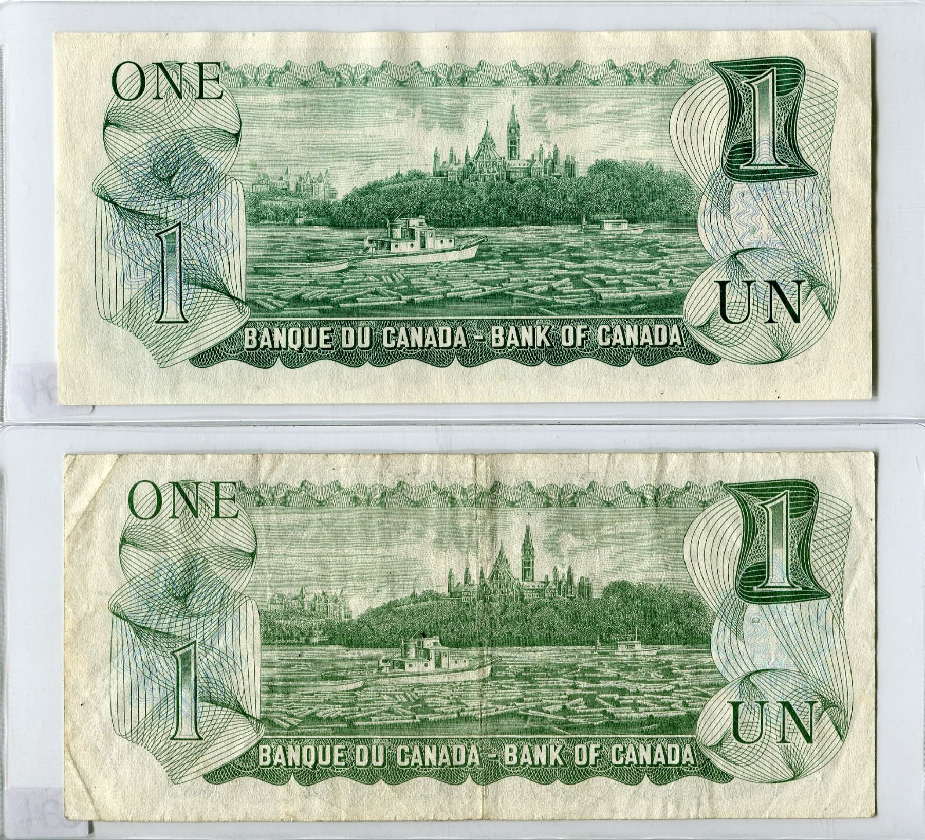 LOT OF 2 DOLLAR BILLS (CANADA) *LAWSON/BOUEY & CROW/BOUEY* (1973