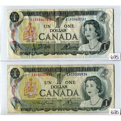 LOT OF 2 DOLLAR BILLS (CANADA) *LAWSON/BOUEY & CROW/BOUEY* (1973)