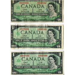 LOT OF 7 DOLLAR BILLS (CANADA) * 7 DIFFERENT PREFIXES; F/P, G/P, H/P, I/P, J/P, K/P, L/P* (1967)