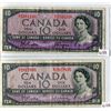 Image 1 : LOT OF 2 TEN DOLLAR BILLS (CANADA) * BILL BEATTIE/COYNE* (BILL BEATTIE/RASMINSKY) *1954*