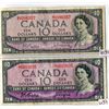 Image 1 : LOT OF 2 TEN DOLLAR BILLS (CANADA) * BILL BEATTIE/COYNE* (BILL BEATTIE/RASMINSKY) *1954*