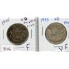 Image 1 : LOT OF 2-FIFTY CENT COINS (CANADIAN) *2 X 1945* (SILVER) *POINTED 5*