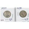 Image 1 : LOT OF 2-TWENTY FIVE CENT COINS (CANADIAN) *1937 & 1938* (SILVER)