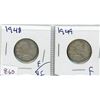 Image 1 : LOT OF 2-TWENTY FIVE CENT COINS (CANADIAN) *1948 & 1949* (SILVER)