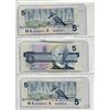Image 2 : LOT OF 3-FIVE DOLLAR BILLS (CANADIAN) *1986*