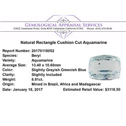 8.91 ct.Natural Rectangle Cushion Cut Aquamarine