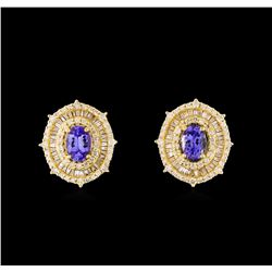 14KT Yellow Gold 1.88 ctw Tanzanite and Diamond Stud Earrings