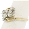 Image 2 : 14k Two Tone Gold .52 ctw Bypass Style Prong Set Diamond Wave Cluster Ring