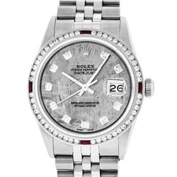 Rolex Mens SS Meteorite Diamond & Ruby Channel Set Diamond Datejust Wristwatch