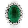 Image 4 : 18K White Gold 17.38 ctw GIA Large Cabochon Emerald & Diamond Oval Cocktail Ring