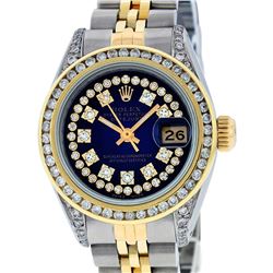 Rolex Ladies 2 Tone 14K Blue Vignette String Diamond Channel Set  Datejust Wrisw