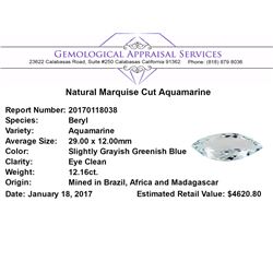 12.16 ct.Natural Marquise Cut Aquamarine
