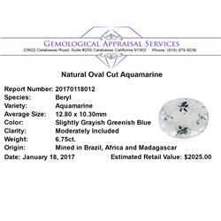 6.75 ct.Natural Oval Cut Aquamarine