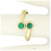 Image 7 : 14k Yellow Gold Round Bezel Set Emerald Two Stone Simple Bypass Ring