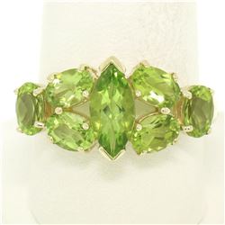 10k Yellow Gold 4.0 ctw Oval & Marquise Cut Lime Green Peridot Cluster Band Ring