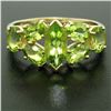 Image 6 : 10k Yellow Gold 4.0 ctw Oval & Marquise Cut Lime Green Peridot Cluster Band Ring