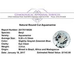 3.01 ct.Natural Round Cut Aquamarine