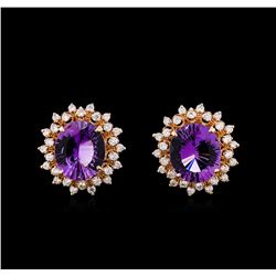 12.00 ctw Amethyst and Diamond Earrings - 14KT Rose Gold