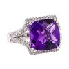 Image 1 : 8.67 ctw Amethyst and Diamond Ring - 14KT White Gold