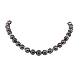 0.95 ctw Diamond and Tahitian Pearl Necklace - 14KT White Gold