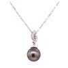 Image 1 : 0.25 ctw Diamond and Black Tahitian Pearl Pendant with Chain - 14KT White Gold