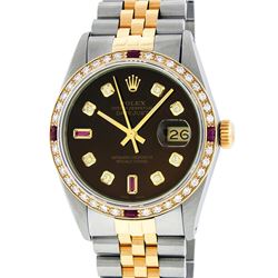 Rolex Mens 2 Tone 14K Brown Diamond & Ruby 36MM Datejust Wristwatch