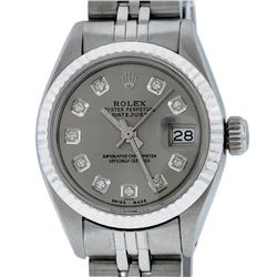 Rolex Ladies Stainless Steel Slate Grey Diamond 26MM Datejust Wristwatch