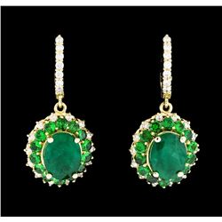 10.10 ctw Emerald and Diamond Earrings - 14KT Yellow Gold