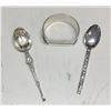 Image 2 : 2 Sterling Silver Spoons and a Sterling Silver Napkin Ring