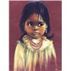 Image 2 : Vintage Native American Indian Girl Oil Painting on Velvet