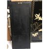 Image 2 : 2 Vintage Black Laquer Wood Asian Paintings with 3 dimensional Fish.