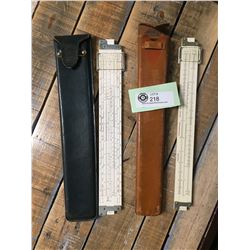 2 Vintage Slide Rulers in Leather Cases