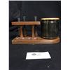 Image 3 : Vintage Wooden Pipe Stand with Smoke Glass Tobacco Jar Humidor +3 Pipes