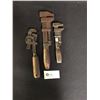 Image 1 : 3 VintageForged Steel Pipe Wrenches. Solid Wood Handles