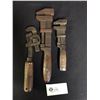 Image 2 : 3 VintageForged Steel Pipe Wrenches. Solid Wood Handles