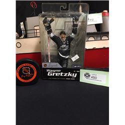 Wayne Gretzky Legends Action Figure Package has Damage, Opened + NHL Game Puck