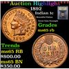 Image 1 : ***Auction Highlight*** 1892 Indian Cent 1c Graded GEM Unc RB By USCG (fc)