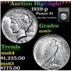 Image 1 : ***Auction Highlight*** 1928-p Key Date To Series . Peace Dollar $1 Graded Select+ Unc By USCG (fc)