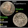 Image 1 : 1801 . . Draped Bust Large Cent 1c Grades g+