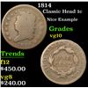 Image 1 : 1814 Nice Example . Classic Head Large Cent 1c Grades vg+