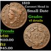 Image 1 : 1819 Small Date . Coronet Head Large Cent 1c Grades vf details