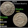 Image 1 : 1824 . . Coronet Head Large Cent 1c Grades vg+