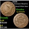 Image 1 : 1828 Small Wide Date . Coronet Head Large Cent 1c Grades vg details