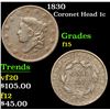 Image 1 : 1830 . . Coronet Head Large Cent 1c Grades f+