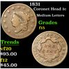 Image 1 : 1831 Medium Letters . Coronet Head Large Cent 1c Grades f+