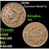 Image 1 : 1836 . . Coronet Head Large Cent 1c Grades f+