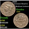 Image 1 : 1837 Medium Letters . Coronet Head Large Cent 1c Grades vf+