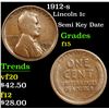 Image 1 : 1912-s Semi Key Date . Lincoln Cent 1c Grades f+