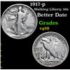 Image 1 : 1917-p Better Date . Walking Liberty Half Dollar 50c Grades vg+